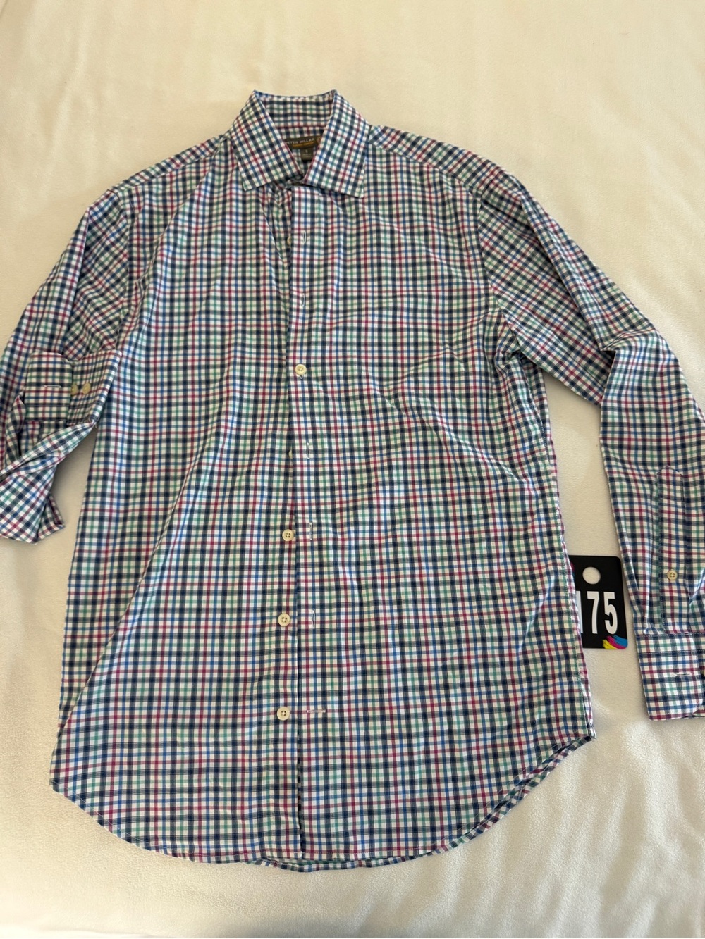 Peter Millar Men's Multicolor Check Dress Shirt — Blue, Green & Pink